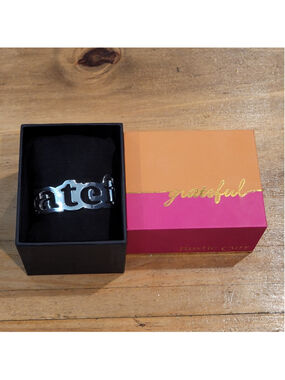 Rustic Cuff GRATEFUL Signed Silver Tone Cutout Bangle Bracelet 7" with Box